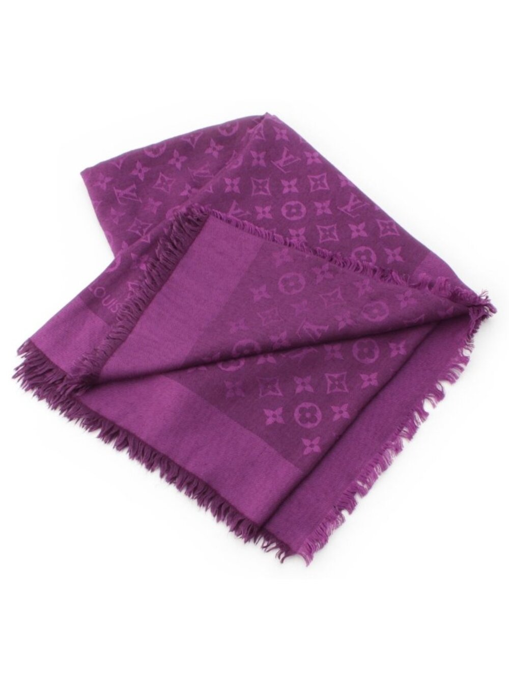 Louis Vuitton Silk Wool Monogram Shine Scarf Shawl Purple - Picture 2 of 10